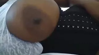 Black girl shows her enormous boobs