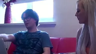 Busty hottie Abbi Price sucking off fake producer