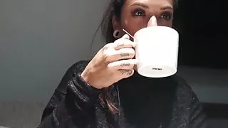 Busness woman turns herself on by trying on different