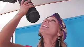 Nikki sneaks backstage and fucks big black security guard