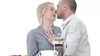 Young blonde Via Lasciva treats him to anal during breakfast