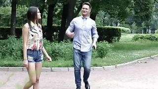 Cute Aleksandra meets him in the park for creampie fun