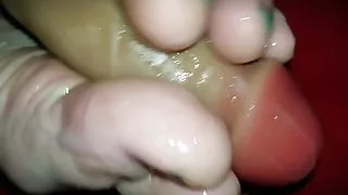 My pedicured toes get cum soaked and dildo fucked