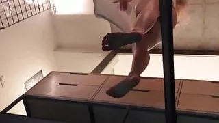 Voyeuring Wifey the glass bottom to see her tits and pussy