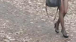 my first time outside in stockings