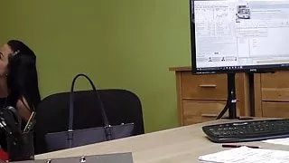 Long-haired brunette Inga comes to a small loan company