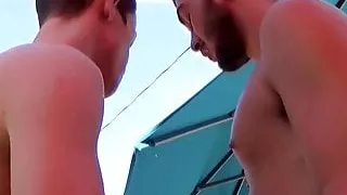 Cute twink pees all over his boyfriend before bareback sex