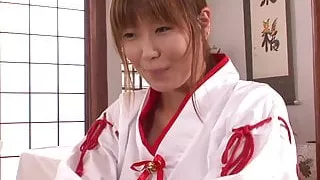 Japanese girl plays with her pussy while some boys peep