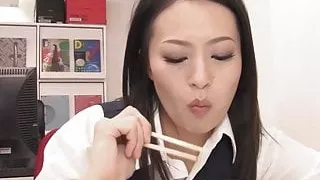 Sexy secretary gives her boss a smoking hot bj & footjob