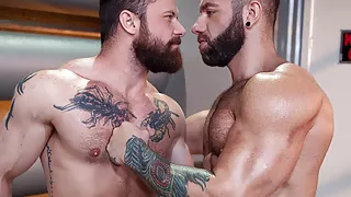 Bearded muscle guys love anal fucking