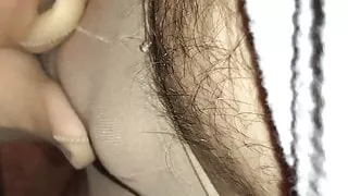 Footjob tease with nude pantyhose