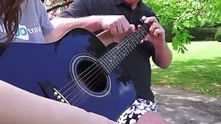 Horny grandpa teaches young student some chords