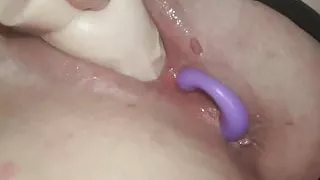 Dildo pussy fuck with toy in the ass