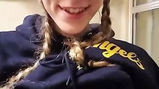 Cute blonde trap shows her flaccid cock