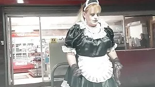 Sissy french maid in the petrol station