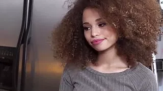 Tiny ebony stunner Cecilia Lion bouncing on big white dick