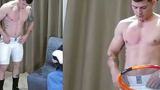 Hetero Jock versohlt in einer Baseball-Uniform