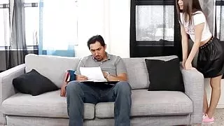 Petite teen stepdaughter seduces stepdad into fucking her