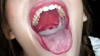 Gloryhole - Cutie swallows Load after load