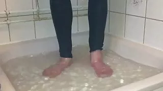 Shoe play in the shower