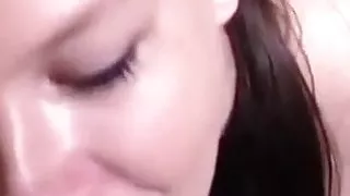 Sucking cock and cum swallow with hands tied