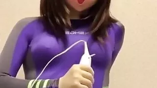 kigurumi purple leotard vibrating