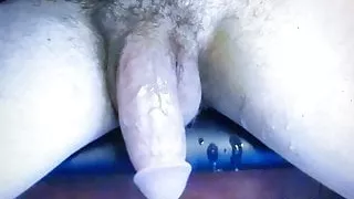 After the cum shot huge flaccid cock hanging