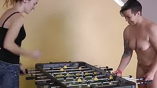 2 Cuties Play a Game of Strip Foosball