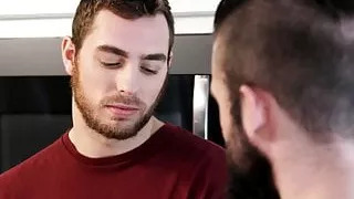 Bearded muscular stud barebacks his gay jock buddy
