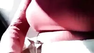 Blonde big tits tgirl shows her penis in a cara