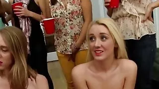 University babes blow a frat dude before pussy licking