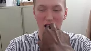 Cute cracker gets his pink ass dicked by fat black cock