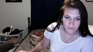 Sexy Brunette Hairjob and Striptease, Ponytail