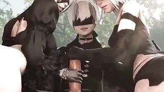 Busty babes taking care of big stiff dick