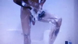 Hot hung tattooed dude takes a soapy shower
