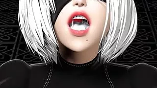 Nier Automata deep throating huge dick for cum