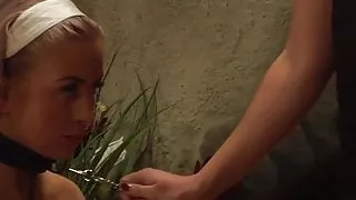 Kneeling Chained Lesbian Slave Orgasming From Fingering