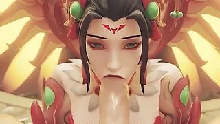 Lara Croft and Mercy sucking dick and fucking raw