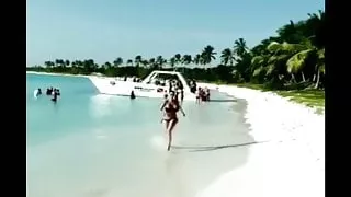 Huge boobs running on beach