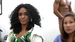 Black and white strippers take turns fucking party gals hard