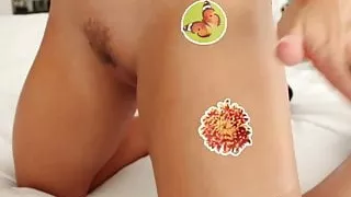 Nicole Aniston plays with Halloween stickers then her wet