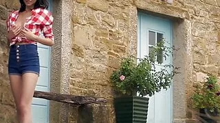 Slim beauty Sabrina strips to tease outdoors solo