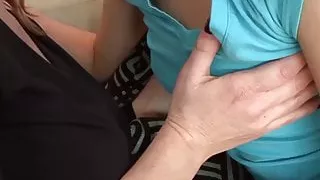 MILF dyke with big tits tastes stepdaughters pussy in 69