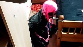 Sissy Slut Chained to bed post