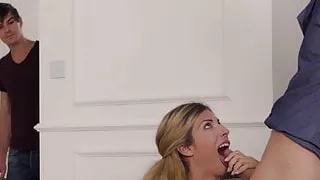 Sensual blonde double penetrated before tasting cum