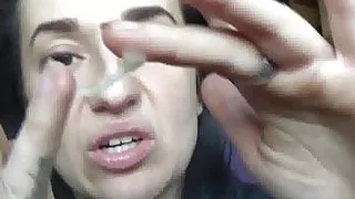 Chick picks her nose and shows us her huge boogers.