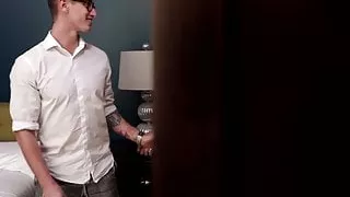 Young tattooed jocks passionately kiss and bareback