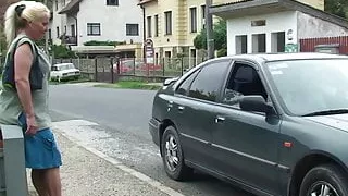 Guy picks up old blonde granny for doggy-fuck