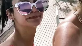 Nina Dobrev and her hot friend dancing on a boat, selfie