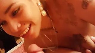 Super Cute Tattooed Hooker Swallows Every Drop